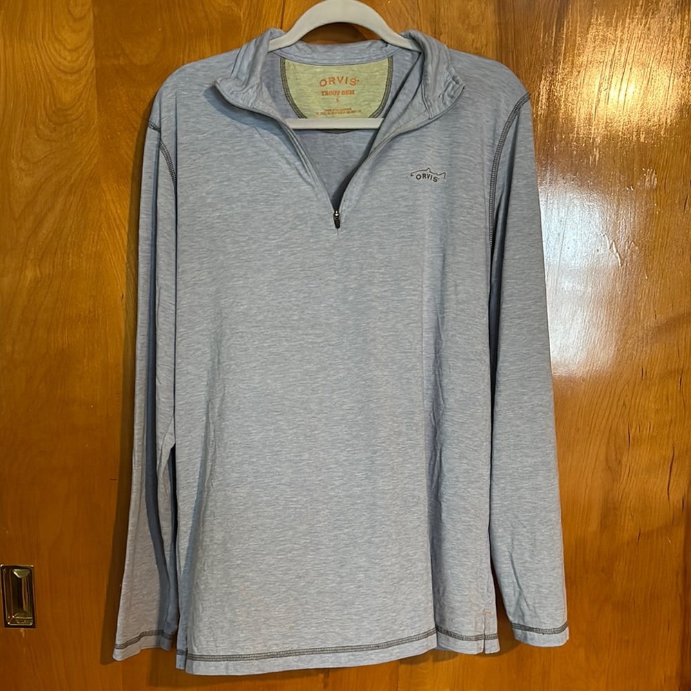Orvis light heather blue quarter-zip pullover